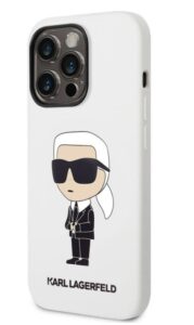 Aizmugurējais vāciņš Karl Lagerfeld Apple iPhone 14 Pro Liquid Silicone Ikonik NFT Case White