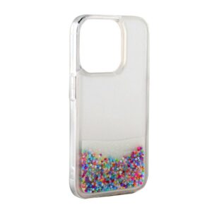 Aizmugurējais vāciņš iLike Apple iPhone 15 Plus Silicone Case Water Glitter Rainbow
