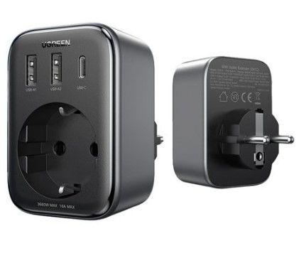 Adapteris Ugreen charger 30W (2xUSB/USB C/AC) / adapter EU - EU 13A Ugreen CD314 Black