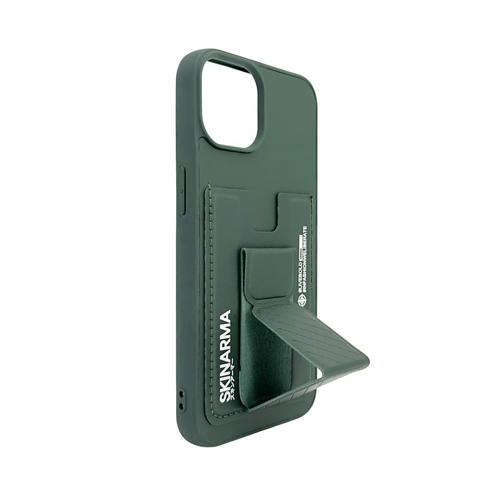 Nugarėlės dėklai iLike Apple iPhone 15 LEATHER HIDDEN POCKET STAND COVER Green