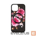 Back panel cover Evelatus Apple iPhone 14 Leather Case Zipper Design Flower Black