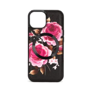Aizmugurējais vāciņš Evelatus Apple iPhone 14 Leather Case Zipper Design Flower Black