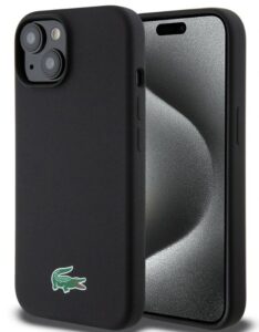 Aizmugurējais vāciņš Lacoste Apple iPhone 15 6.1 Liquid Silicone Microfiber Croc Logo Magsafe Back Cover Black