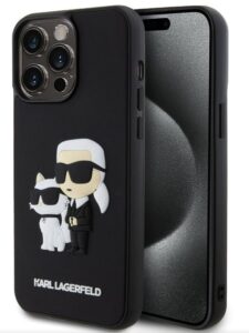 Tagakaaned Karl Lagerfeld Apple iPhone 15 Pro Max Rubber Karl and Choupette Case Black