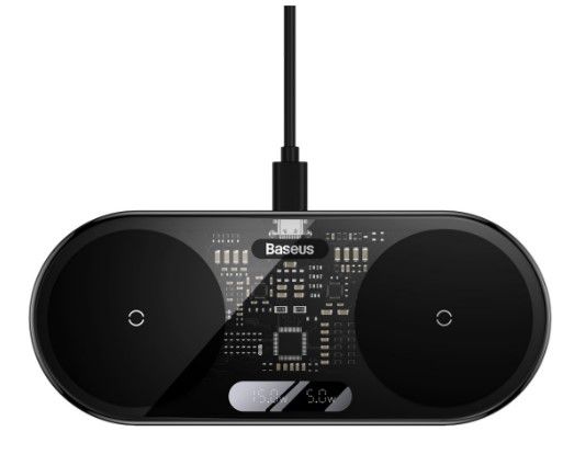 Juhtmeta laadija Baseus Universal Digital LED Display dual wireless charger with digital display 20W Black