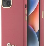 Back panel cover Guess Apple iPhone 15 / 14 / 13 6.1 magenta hardcase Silicone Script Metal Logo Red