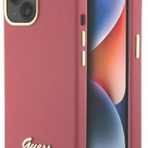 Tagakaaned Guess Apple iPhone 15 / 14 / 13 6.1 magenta hardcase Silicone Script Metal Logo Red