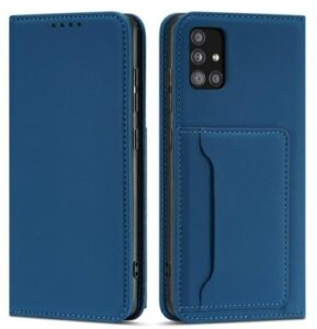 Knygos tipo dėklas dėklai iLike Samsung Galaxy A52 5G Pouch Wallet Card Holder Card Case Case Blue