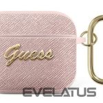 Headphone case Guess Apple AirPods 3 cover Saffiano Script Metal Collection case Pink