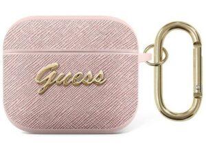 Dėklai ausinėms Guess Apple AirPods 3 cover Saffiano Script Metal Collection case Pink
