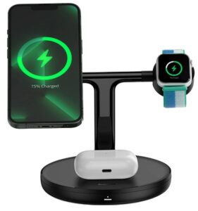 Wireless charger Baseus Universal Swan inductive charger (compatible with MagSafe) stand for iPhone, Apple Watch, AirPods + 1m USB-C cable Black
