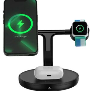 Wireless charger Baseus Universal Swan inductive charger (compatible with MagSafe) stand for iPhone, Apple Watch, AirPods + 1m USB-C cable Black
