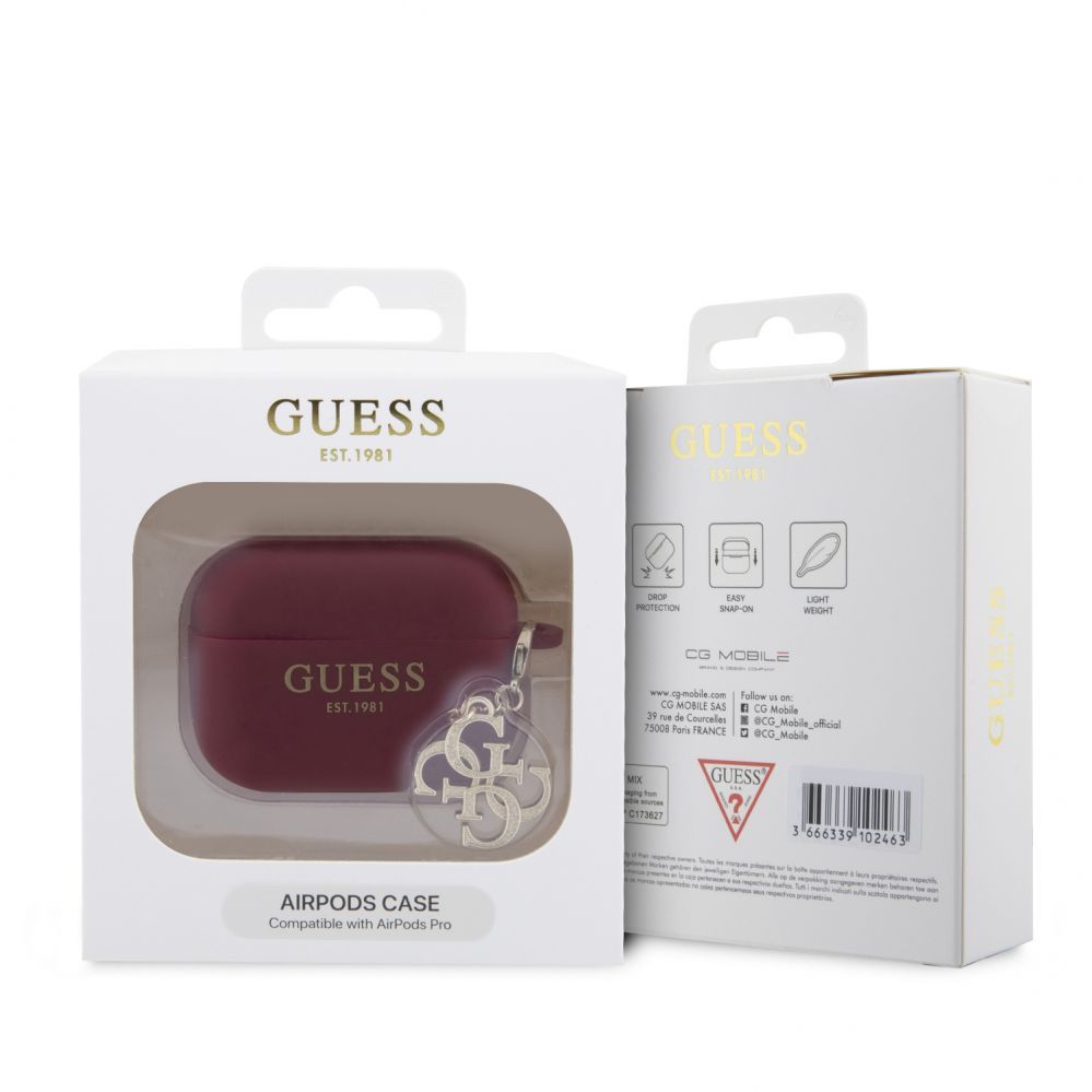 Headphone case Guess Apple Airpods Pro Case Silicone Classic Logo Gold With 4G Charm Magenta
