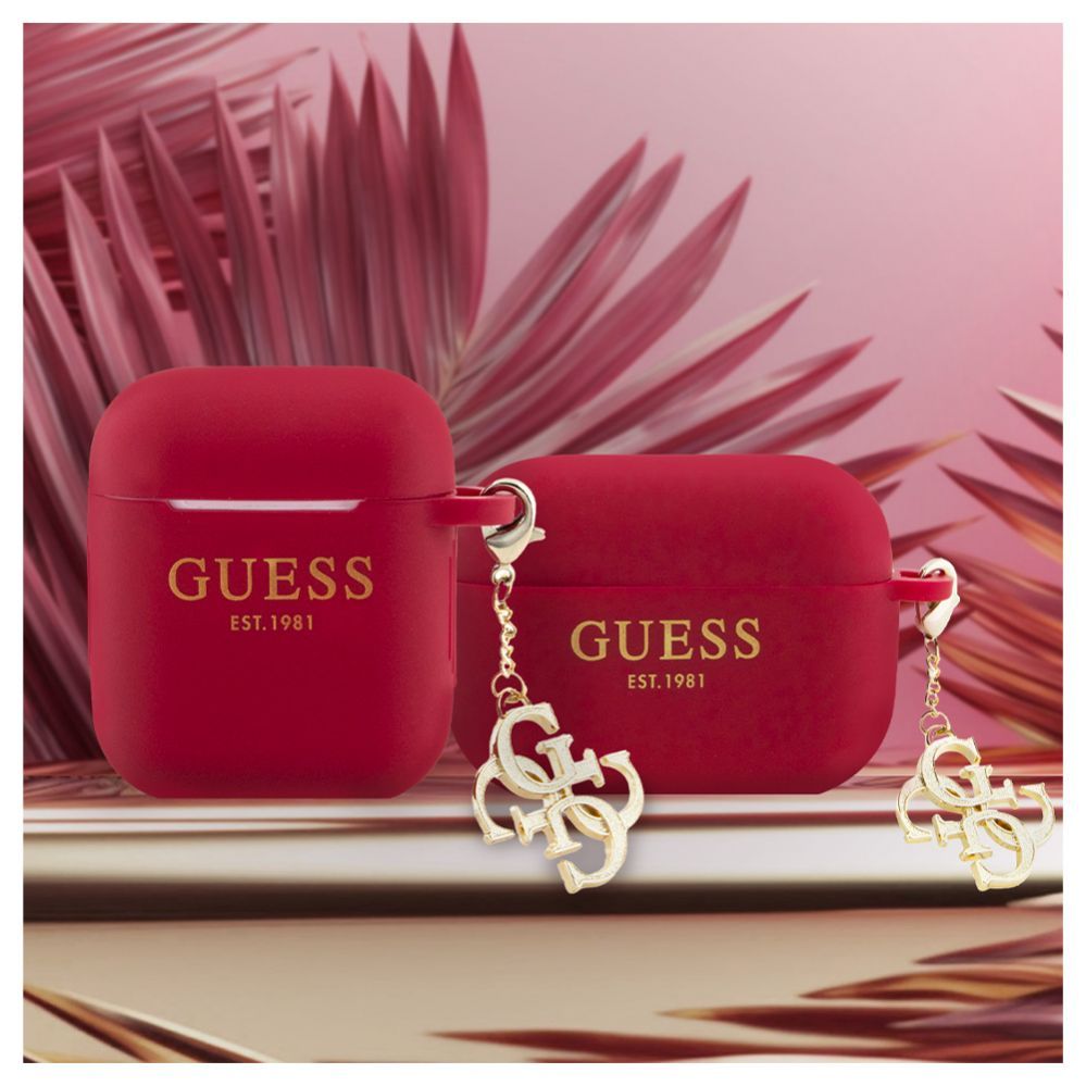 Headphone case Guess Apple Airpods Pro Case Silicone Classic Logo Gold With 4G Charm Magenta