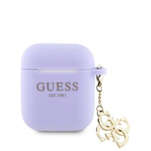 Headphone case Guess Apple Airpods 1/2 Case Silicone Classic Logo Gold With 4G Charm Purple