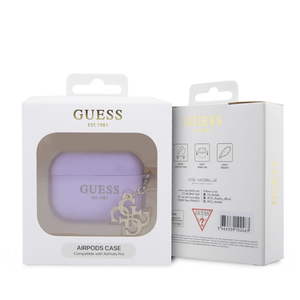 Headphone case Guess Apple Airpods Pro Case Silicone Classic Logo Gold With 4G Charm Purple