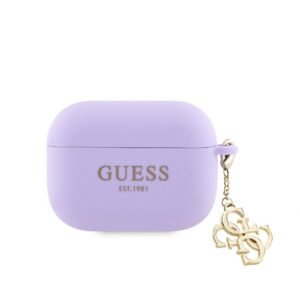 Headphone case Guess Apple Airpods Pro Case Silicone Classic Logo Gold With 4G Charm Purple