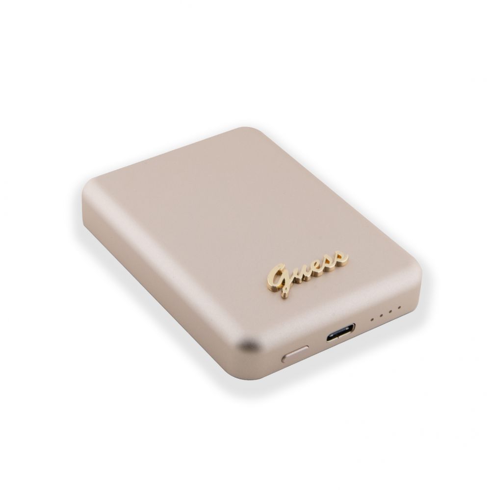 Väline aku Guess Power Bank 5000mAh 15W MagSafe And Regular Charge With Metal Ssript Logo Gold