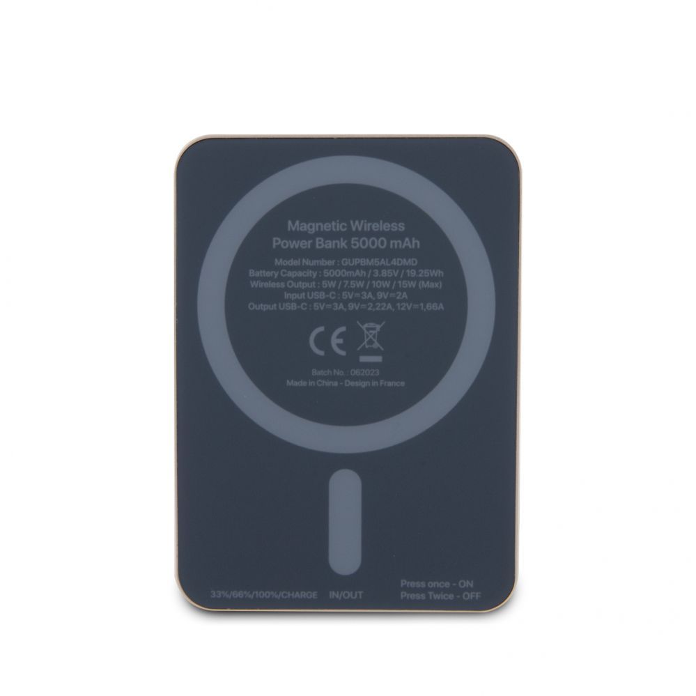 Väline aku Guess Power Bank 5000mAh 15W MagSafe And Regular Charge With Metal Ssript Logo Gold