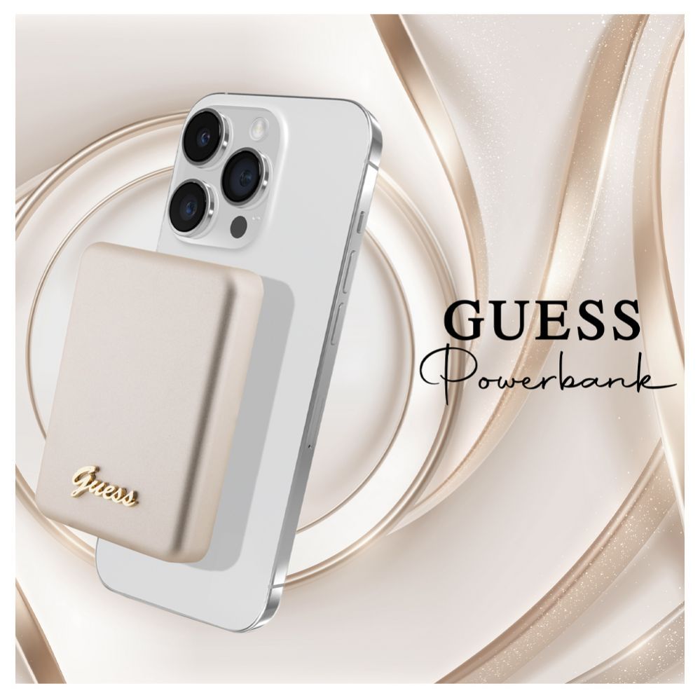 Väline aku Guess Power Bank 5000mAh 15W MagSafe And Regular Charge With Metal Ssript Logo Gold