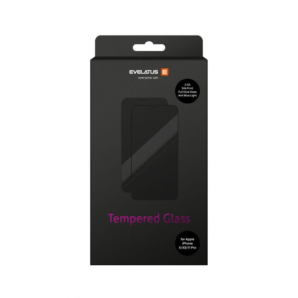 Protective glass Evelatus Apple iPhone X/XS/11 Pro Anti-Blue 2.5D Full Cover Japan Glue Glass Anti-Static