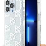 Back panel cover DKNY Apple iPhone 15 Pro 6.1 hardcase Liquid Glitter Multilogo White