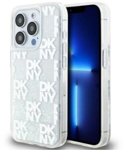 Aizmugurējais vāciņš DKNY Apple iPhone 15 Pro 6.1 hardcase Liquid Glitter Multilogo White