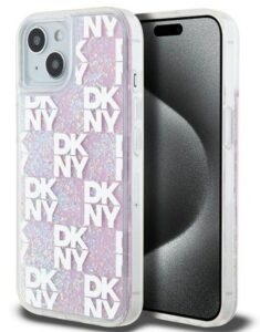 Aizmugurējais vāciņš DKNY Apple iPhone 15 hardcase Liquid Glitter Multilogo Pink