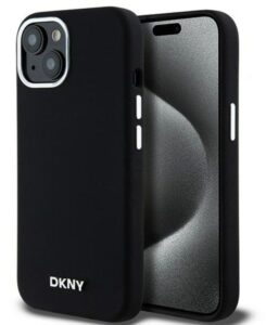 Aizmugurējais vāciņš DKNY Apple iPhone 15 hardcase Liquid Silicone Small Metal Logo MagSafe Black