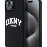 Aizmugurējais vāciņš DKNY Apple iPhone 15 hardcase Liquid Silicone White Printed Logo MagSafe Black