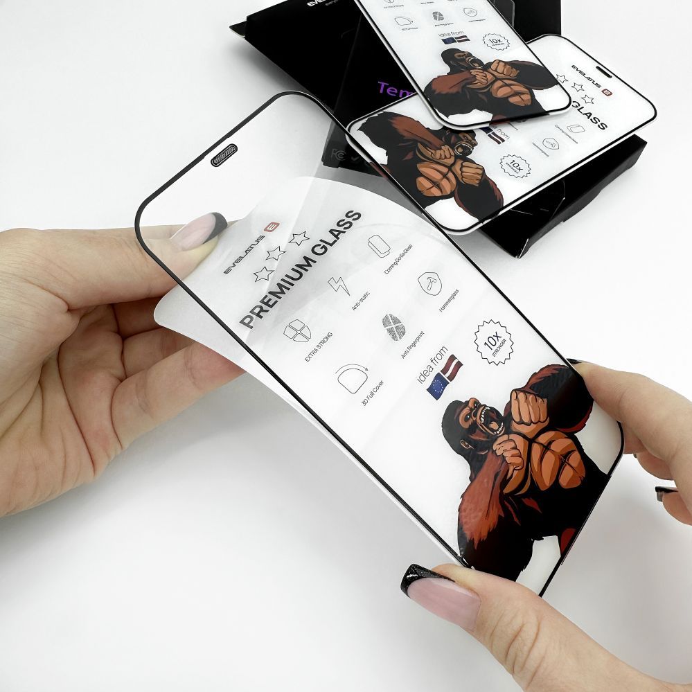 Aizsargstikls Evelatus Apple iPhone 12 Pro Max Corning Gorilla Glass Anti-Static 3D Full Cover 10X Stronger Black