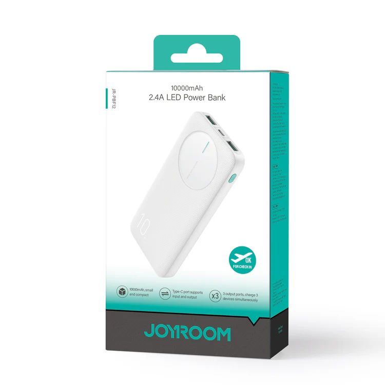 Väline aku Joyroom Power Bank 2.4A LED 10000mAh White