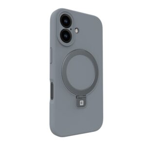 Back panel cover Evelatus Apple iPhone 16 Premium Magsafe with Stand Soft Touch Silicone Case Silver