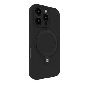 Aizmugurējais vāciņš Evelatus Apple iPhone 16 Pro Premium Magsafe with Stand Soft Touch Silicone Case Black