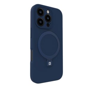 Back panel cover Evelatus Apple iPhone 16 Pro Premium Magsafe with Stand Soft Touch Silicone Case Dark Blue