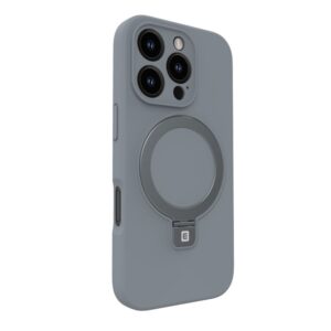 Back panel cover Evelatus Apple iPhone 16 Pro Premium Magsafe with Stand Soft Touch Silicone Case Silver