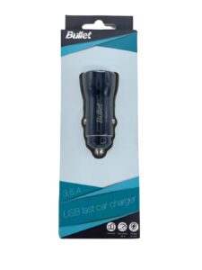 Adapteris -  BULLET USB Car Charger Q3.0 + Type C 2.4A Black