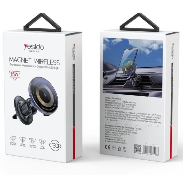 Auto holder yesido 15W Air Outlet Car MagSafe Magnetic Wireless Charging Holder Black