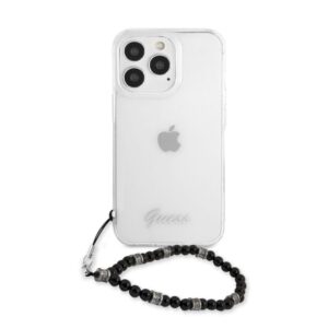 Nugarėlės dėklai Guess Apple iPhone 13 Pro PC Script and Black Pearls Case Transparent