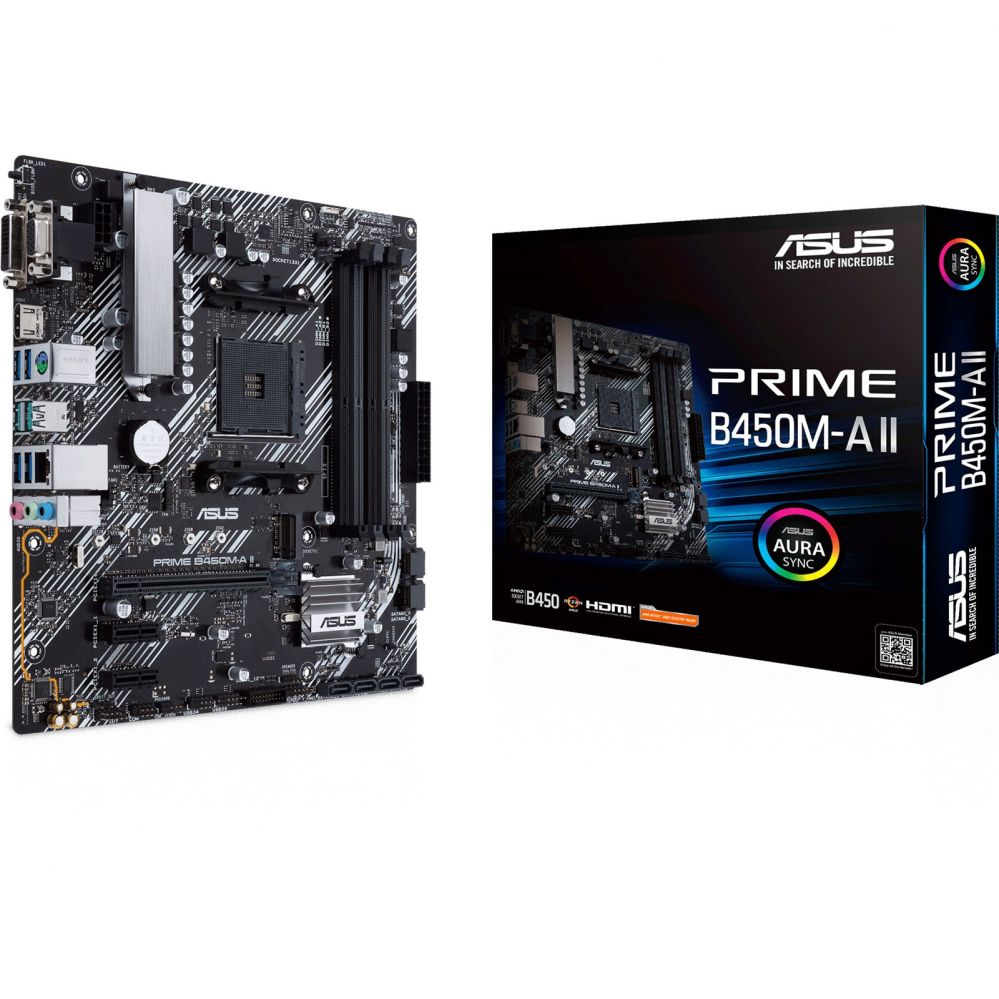 Материнская плата для процессоров Intel Asus PRIME B450M-A II Memory slots 4, Number of SATA connectors 6 x SATA III, max 128GB, Chipset AMD B, Processor family AMD, Micro ATX, DDR4, Processor socket AM4