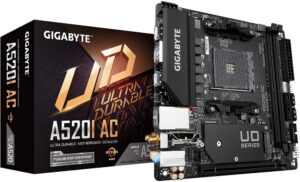 Pamatplate Intel procesorsiem Gigabyte  A520I AC Processor family AMD, Processor socket AM4, DDR4 DIMM, Memory slots 2, Number of SATA connectors 4, Chipset AMD A, Mini ITX 