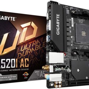 Intel protsessori emaplaat Gigabyte  A520I AC Processor family AMD, Processor socket AM4, DDR4 DIMM, Memory slots 2, Number of SATA connectors 4, Chipset AMD A, Mini ITX 