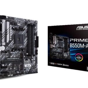 Motherboard for AMD processors Asus  Mainboard||AMD B550|SAM4|MicroATX|Memory DDR4|Memory slots 4|2xPCI-Express 3.0 1x|1xPCI-Express 4.0 16x|2xM.2|1x15pin D-sub|1xDVI-D|1xHDMI|6xUSB 3.2|1xPS/2|1xRJ45|3xAudio port|PRIMEB550M-A 