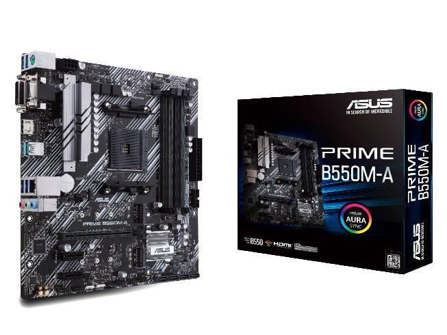 Motherboard for AMD processors Asus Mainboard||AMD B550|SAM4|MicroATX|Memory DDR4|Memory slots 4|2xPCI-Express 3.0 1x|1xPCI-Express 4.0 16x|2xM.2|1x15pin D-sub|1xDVI-D|1xHDMI|6xUSB 3.2|1xPS/2|1xRJ45|3xAudio port|PRIMEB550M-A