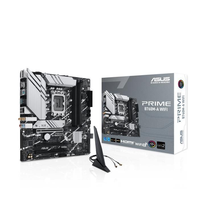 Intel protsessori emaplaat Asus Mainboard||Intel B760 Express|LGA1700|Micro-ATX|Memory DDR5|Memory slots 4|3xPCI-Express 4.0 16x|2xM.2|2xHDMI|1xDisplayPort|4xUSB 2.0|2xUSB 3.2|1xPS/2|1xRJ45|3xAudio port|PRIMEB760M-AWIFI