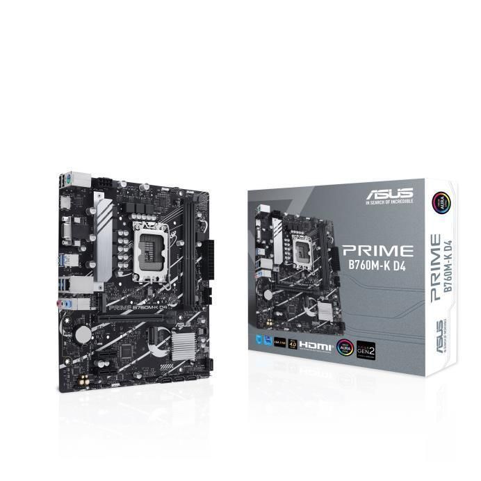 Motherboard for Intel processors Asus Mainboard||Intel B760 Express|LGA1700|Micro-ATX|Memory DDR4|Memory slots 2|2xPCI-Express 4.0 1x|1xPCI-Express 4.0 16x|2xM.2|1x15pin D-sub|1xHDMI|2xUSB 2.0|4xUSB 3.2|1xPS/2|1xRJ45|3xAudio port|PRIMEB760M-KD4