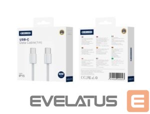 Kabelis Jellico  IP15 Woven Cotton iPhone 15 / 16 USB-C to USB-C Data & Fast PD 60W Charger Cable 1m White