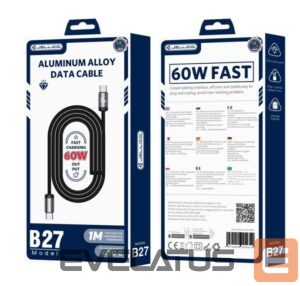 Kabelis Jellico  B27 Woven Cotton Universal USB-C to USB-C Data & Fast PD 60W Charger Cable 1m Black