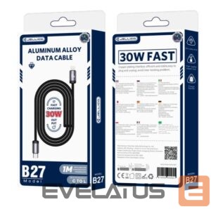 Kabelis Jellico  B27 Woven Cotton iPhone & iPad USB-C to Lightning Data & Fast PD 30W Charger Cable 1m Black