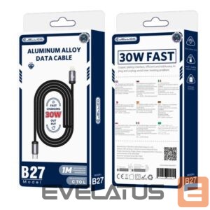 Cable Jellico  B27 Woven Cotton iPhone & iPad USB-C to Lightning Data & Fast PD 30W Charger Cable 1m Black